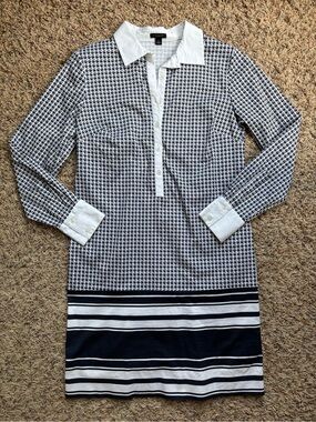 Ann Taylor Black White Houndstooth Polo Shirt Dress Women’s Small Sailor Cotton